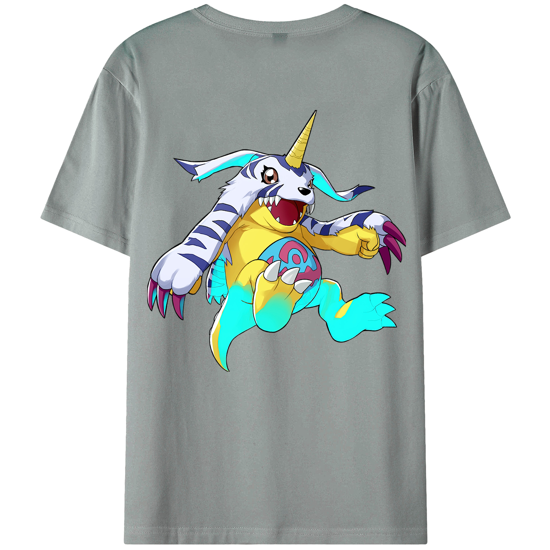 （画像用） Digimon デジタルモンスター/デジモン 綿100％ メンズ半袖Tシャツ（バックプリント） 通気性
